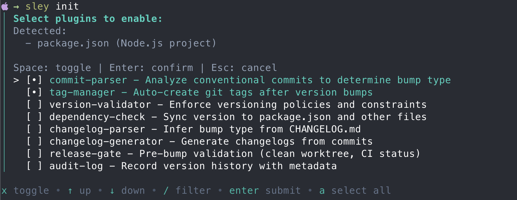 Interactive plugin selection